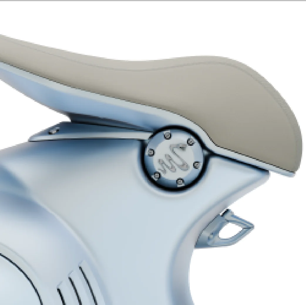 The Chromed snake emblem, a symbol of transformation and rebirth, is also imprinted on the fuel cap of the Vespa 946 Snake